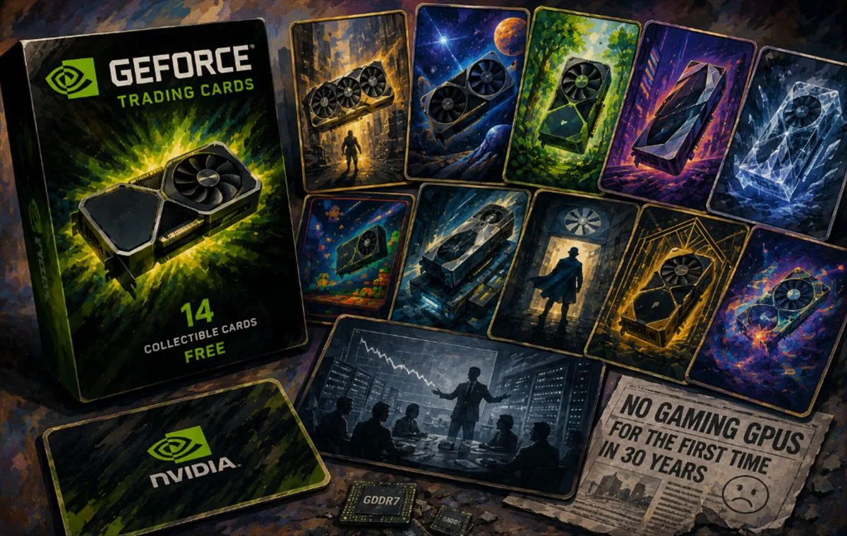 Colección de cromos coleccionables GeForce Trading Cards de Nvidia con diseños retro y gamers